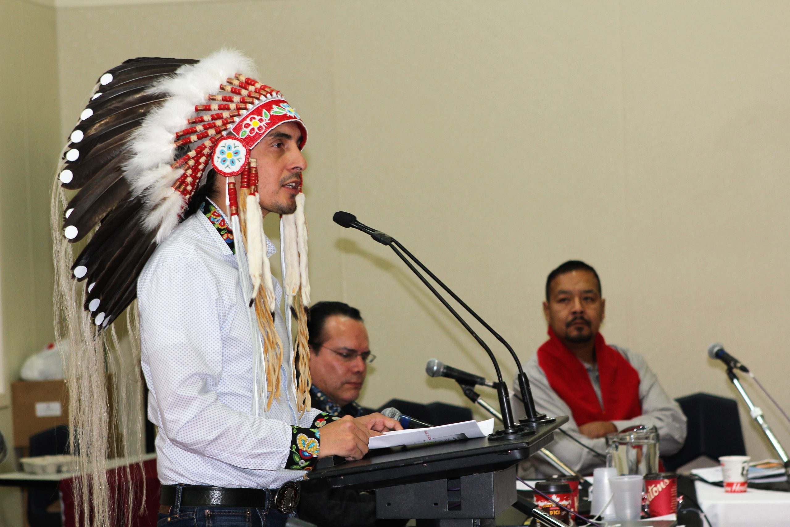 Grand Chief Arlen Dumas addresses the Chiefs-in-Assembly in Thompson, MB.